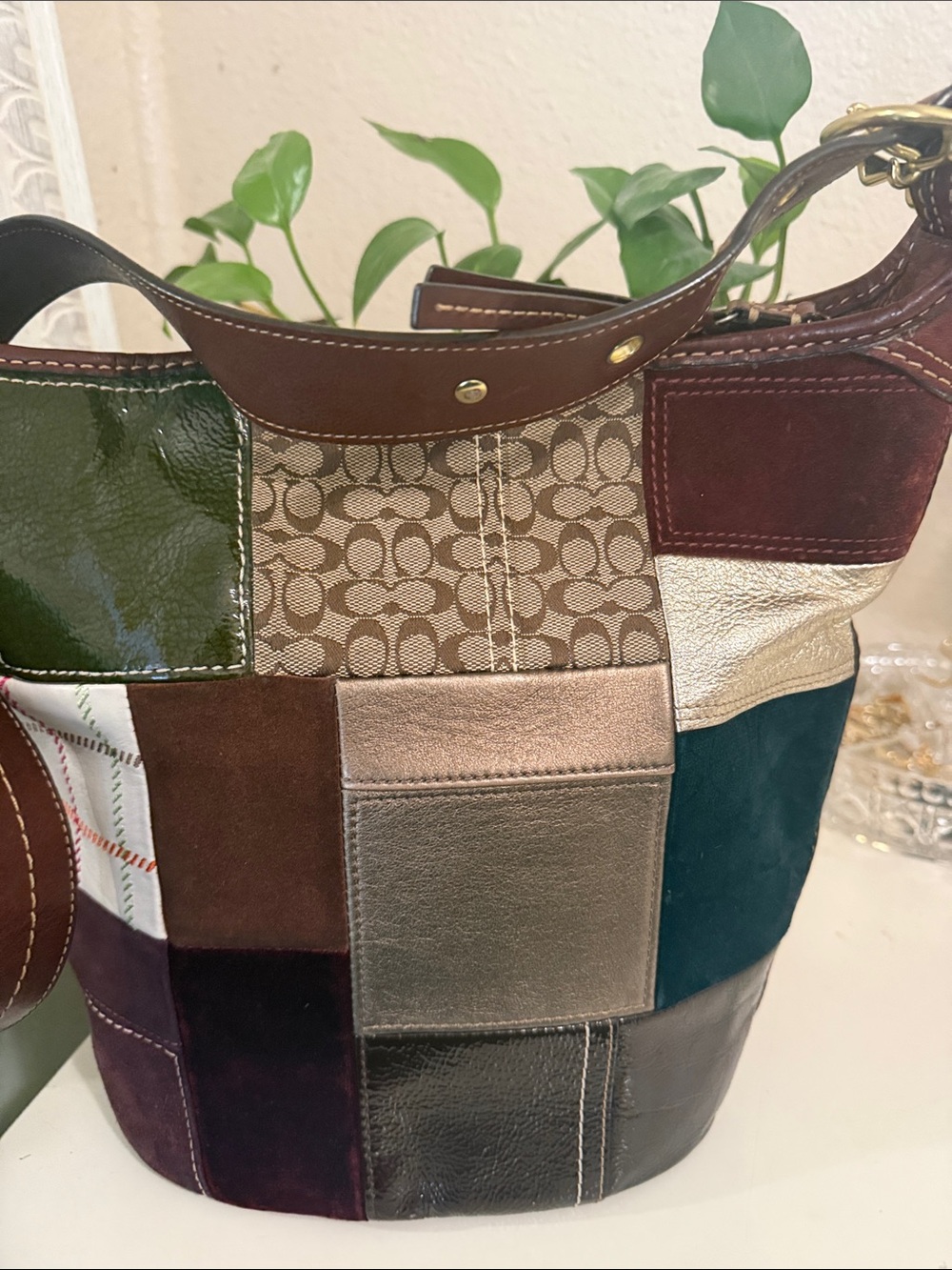 Vintage Coach large Patchwork Leather & Canvas bucket Bag - Picture 4 of 16
